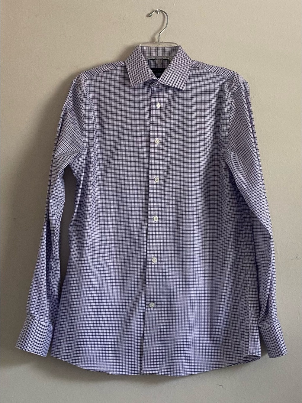 Tommy Hilfiger Men's Light Purple Checked Dress Shirt Camisa Caballero
